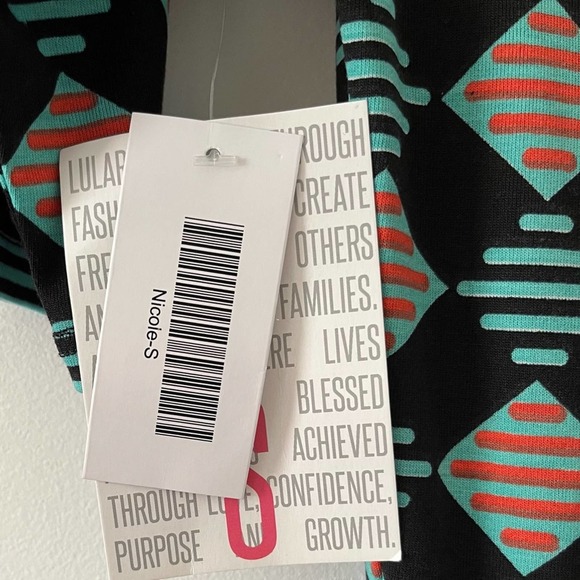 LuLaRoe NWT Black Mint Green Orange Geometric Print Dress Small - Picture 9 of 11